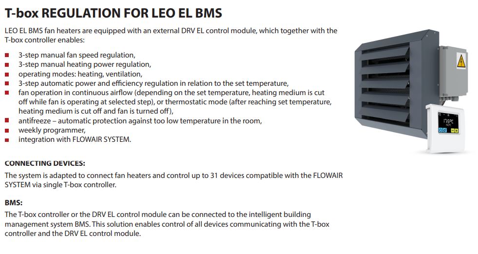 T Box controller for Leo Electric unit heaters from Flexiheat UK