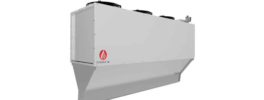 A gas fired air curtain heater for industrial and commercial doorways or openings from Flexiheat UK
