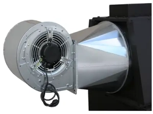 Centrifugal fan or blower for our wood burning workshop warm air heater Flexiheat UK