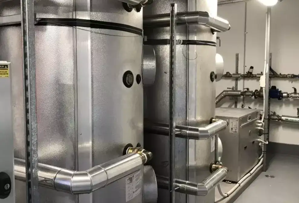 A picture of indirect water heaters in a hospital hot water heating system Flexiheat UK