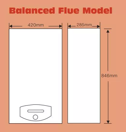 Main balanced flue water heater dimensions from Flexiheat UK