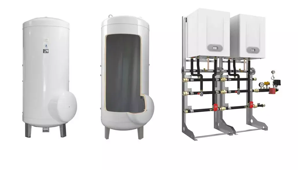 commercial hot water heaters: Gas fired storage water heater; industrial water heating; gas fired water heaters commercial a tankless hot water heater with circulating pump and buffer tank
