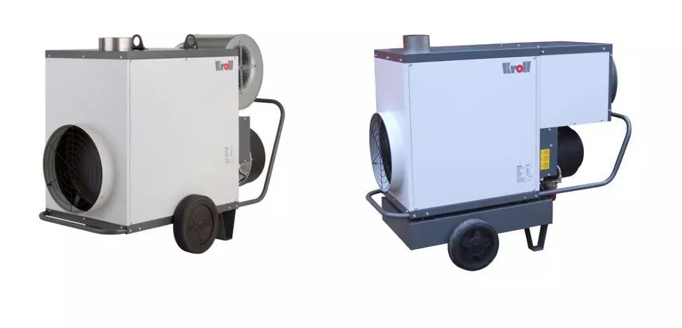 Mobile industrial portable warm air heaters diesel fired from Flexiheat UK
