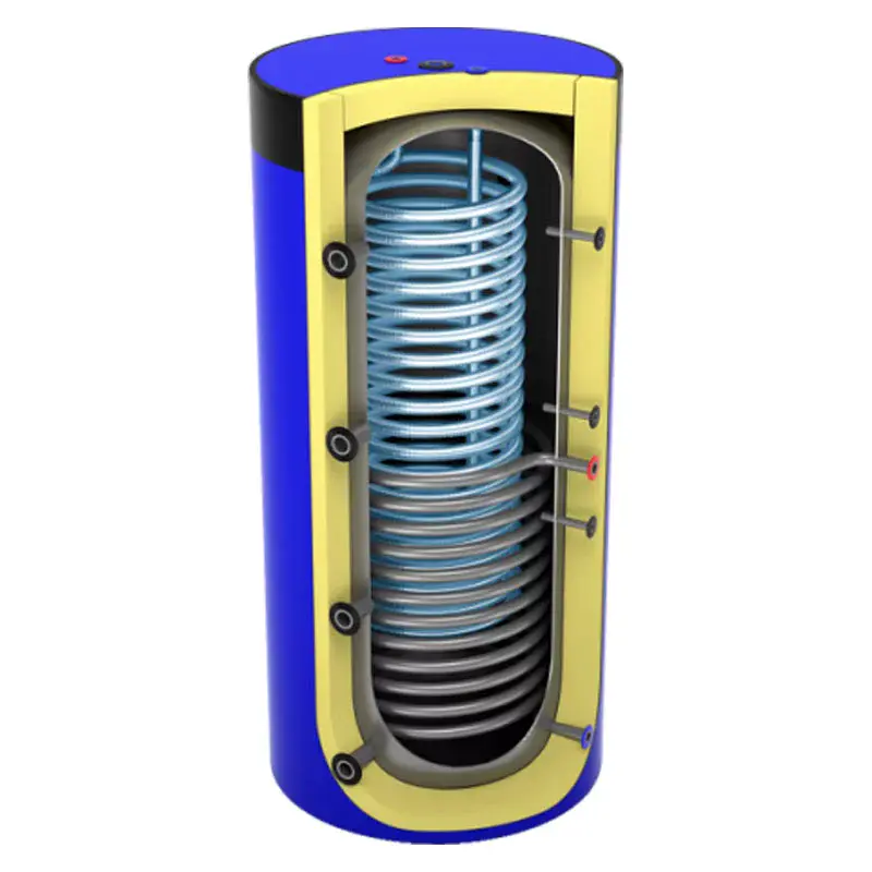 Single coil thermal storage hot water cylinders from Flexiheat UK that can use e gas or oil boiler, wood burner or alternative energy to heat the hot water system