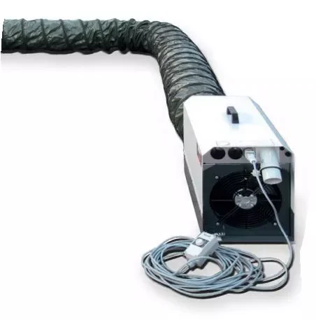 Commercial electric bud bug heater or pest control heater with high temperature thermostat and ducting Flexiheat UK
