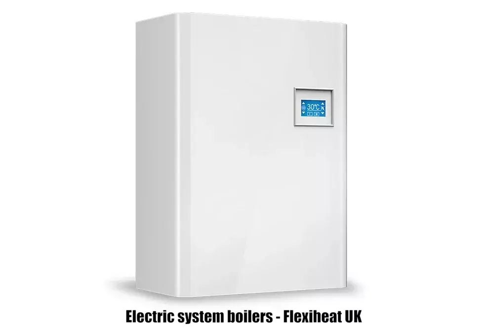 Electric system boilers from 4kw to 45kw output which are hydronic boilers, that are an energy-efficient electric boiler for central heating and heating hot water via an indirect hot water cylinder from Flexiheat UK 